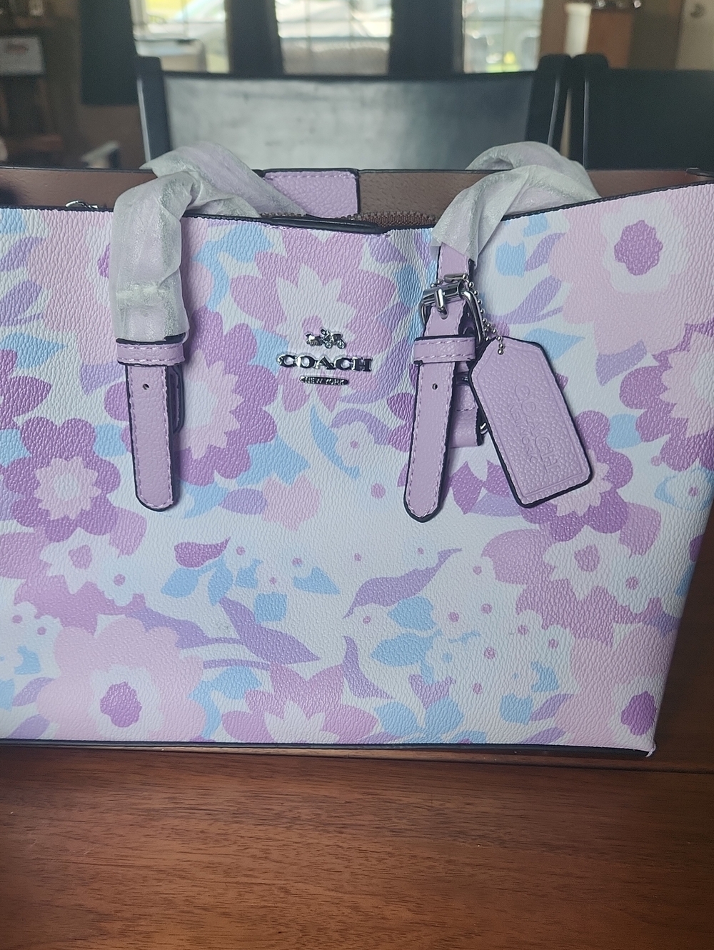Fashion to Figure Floral Tote in Lavender, Light Blue and White
